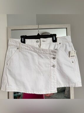 Free People White Asymmetrical Denim Mini Skirt